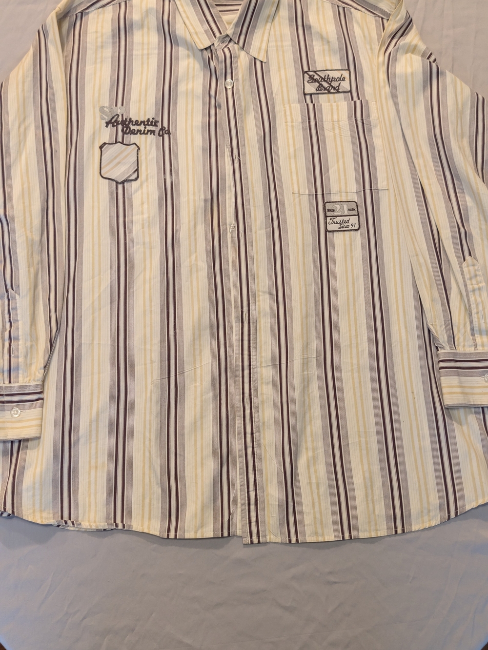 South Pole Striped Button-Down Shirt in Cream, Brown & Yellow